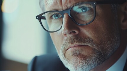 Close-up shot of someone wearing glasses with attention to detail