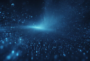 Wall Mural - abstract dark blue digital background with sparkling blue light particles and areas with deep depths