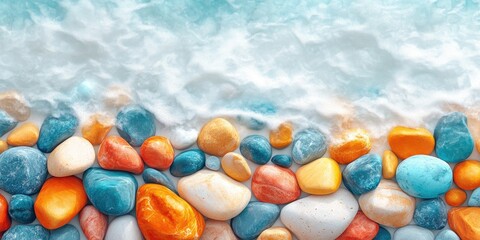 Poster - Smooth Colorful Stones Emerging from Foamy Water