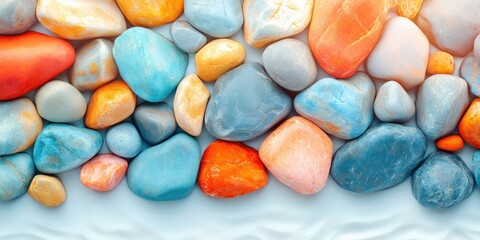 Wall Mural - Colorful Smooth Stones on a White Surface