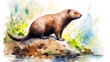 Mole In nature Watercolor Style