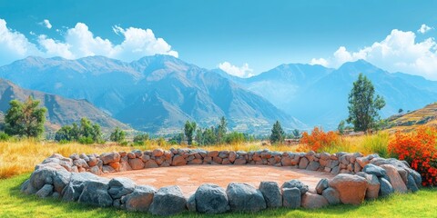 Poster - Stone-Built Circle in a Mountain Valley Landscape