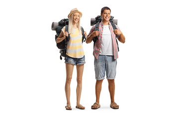 Sticker - Male and female city tourists with backpacks