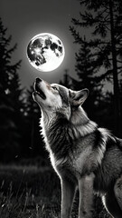 Wall Mural - wolf howling at night