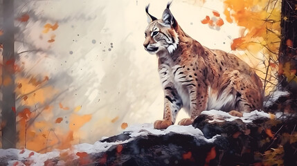 Canvas Print - Lynx In nature Watercolor Style