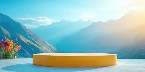 Sticker - Yellow Platform with Mountain View Background