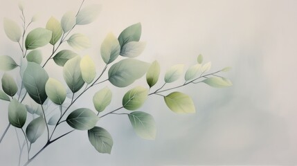 Poster - Delicate Green Leaves Against Soft Background in Natural Serenity