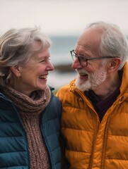 A man and a woman standing side by side, possibly in an outdoor or urban setting