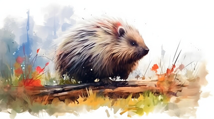 Wall Mural - Porcupine In nature Watercolor Style