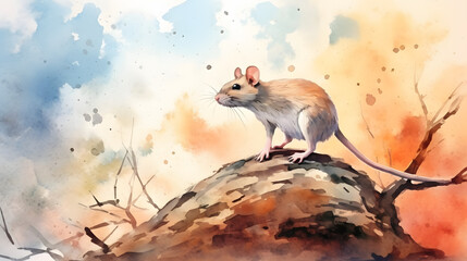 Canvas Print - Rat In nature Watercolor Style