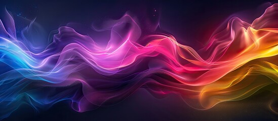 Leinwandbilder - Dark textured color gradient wave background featuring purple red yellow blue and green colors with an abstract design and black copy space