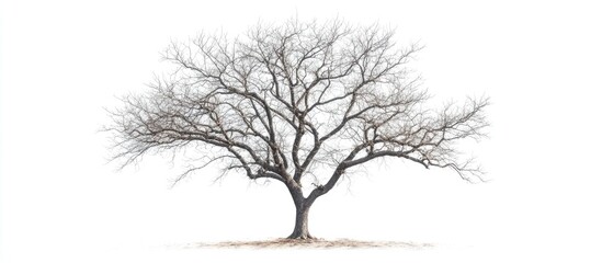 Fototapete - Tree with no leaves and branches set against a white isolated background featuring copy space