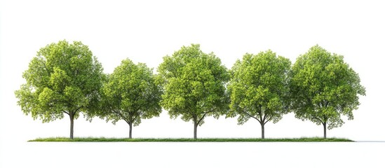 Poster - A group of green elm trees isolated against a white background symbolizes nature ecology conservation strength endurance force and life. with copy space image. Place for adding text or design