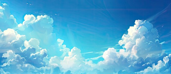 Wall Mural - A blue sky background with soft focus white clouds along with copy space