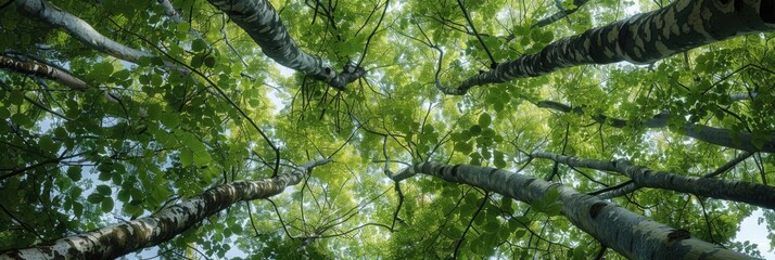 Wall Mural - Health Green. Natural Wood Background with Fresh and Organic Green Tree Tops in Italy