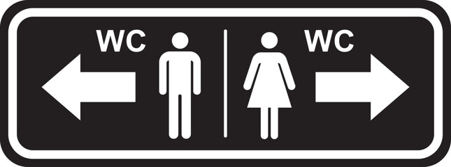 Wall Mural - Male and female WC toilet direction sign on isolated white background, black and white color