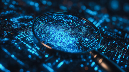 Wall Mural - magnifying glass focus on identity verification, kyc concept, increase financial security, access pe
