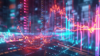 Closeup display background of colorful data and lights