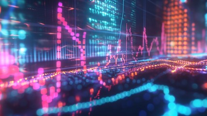 Closeup display background of colorful data and lights