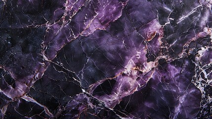 Wall Mural - A close-up of deep purple marble with black and white veins, captured under diffused natural light to emphasize its mysterious and dramatic feel. --ar 16:9 --v 6.0 --s 250 --style raw