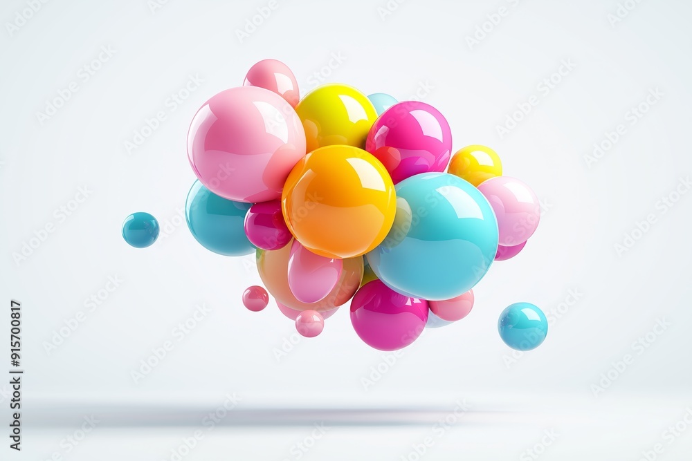 A colorful bunch of balloons floating in the air. The balloons are of ...