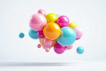 a colorful bunch of balloons floating in the air. the balloons are of different colors, including pi