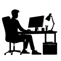 businessman work on computer silhouette