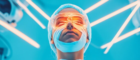 Wall Mural - Advanced Laser Therapy Treatment in High-Tech Clinic for Healing Wounds - Concept of Futuristic Medicine and Technology