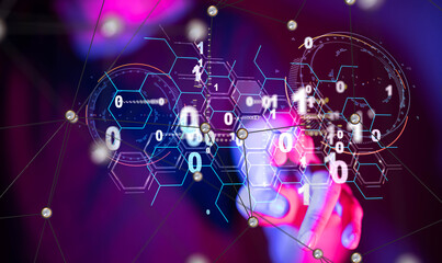 Aufkleber - Neural network 3D illustration. Big data and cybersecurity