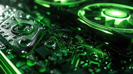 Green Glowing Circuit Board