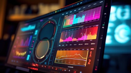 Canvas Print - Computer Monitor with Graphs and Charts