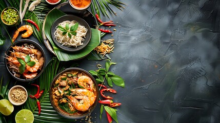 Wall Mural - Korean food ingredients on black background. Top view, flat lay