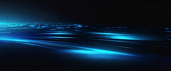 Blue blue spectrum lights tech black party club neon lights abstract wave technology background, black background. wide banner, poster, website, video editing, background. ai