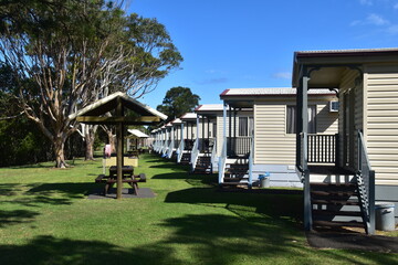 A holiday village consisting of cute little mobile homes / trailers in Australia