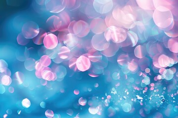 Wall Mural - Desktop Blue. Abstract Blue Bokeh Background with Pink and Bright Elements