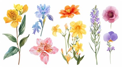 Sticker - Set of colorful watercolor flowers