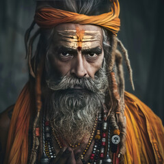 Indian senior man pilgrim or sadhu