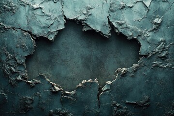 Canvas Print - Cracked and Weathered Teal Surface with Hole