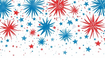 Wall Mural - Red, White & Blue Fireworks Pattern - Festive Background