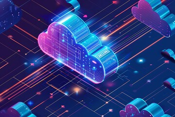 Aufkleber - Isometric cloud storage for downloading, representing a digital service facilitating data transmission