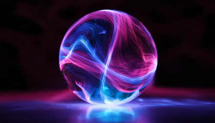 Wall Mural - magic sphere with plasma glow. abstract futuristic flowing neon energy ball with glowing waves.