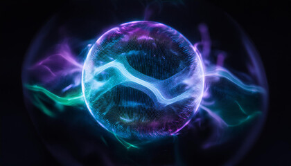 Wall Mural - magic sphere with plasma glow. abstract futuristic flowing neon energy ball with glowing waves.
