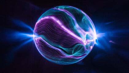 Wall Mural - magic sphere with plasma glow. abstract futuristic flowing neon energy ball with glowing waves.
