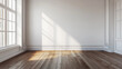 © ZattaVoga - empty room with window white walls sunlight shadows wood planks floor