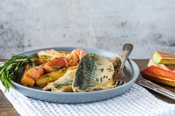 Canvas Print - Mackerel fillets with roasted rhubarb and rosemary