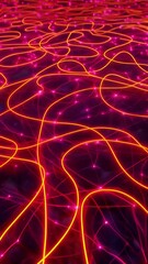 Wall Mural - video of abstract digital artwork featuring intertwined neon orange and pink lines, network of energ