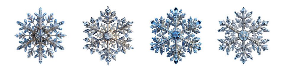 Silver snowflakes collection, isolated on transparent background