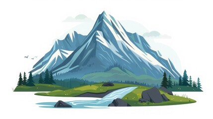 Wall Mural - Majestic Mountain Landscape with River and Forest