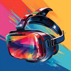 2D VR headset vector bold line virtual digital technology