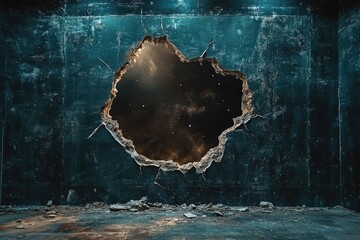 Canvas Print - A Large Hole in a Dark Blue Wall